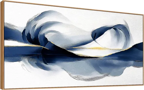 Vista 11 de HUADAOART Arte para pared, pintura abstracta, arte moderno, fondo dorado y azul, impresiones en lienzo para sala de estar, dormitorio, obras de arte