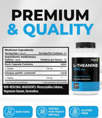 Vista 7 de Renew Actives Suplementos de L-teanina – Promueve la relajación, la claridad mental y la concentración – 250 mg por porción – Sin OMG, vegano, sin