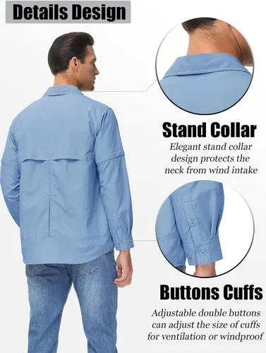 Vista 6 de TACVASEN Camisa de manga larga convertible, transpirable, de secado rápido, con protección UV, para hombre