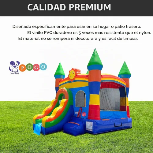 Vista 4 de Pogo Bounce House Crossover inflable con tobogán sin soplador, arcoíris sonriente 18 x 12 x 14.5 Foot Bounce House Combo Waterslide with