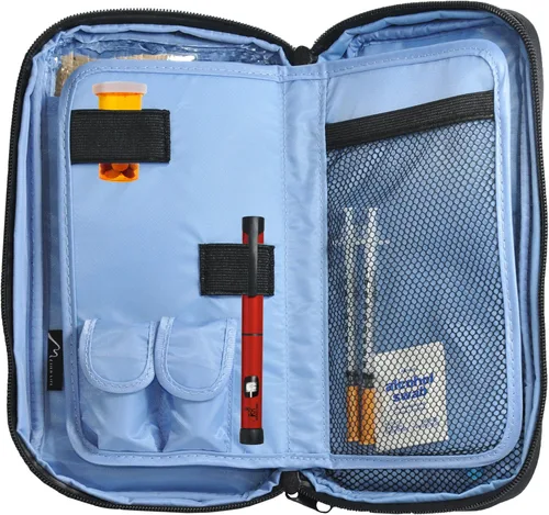 Vista 2 de Organizador de viaje para diabéticos, bolsa térmica con aislamiento con bolsa de hielo de 8 onzas incluida, bolsa médica para insulina, jeringas