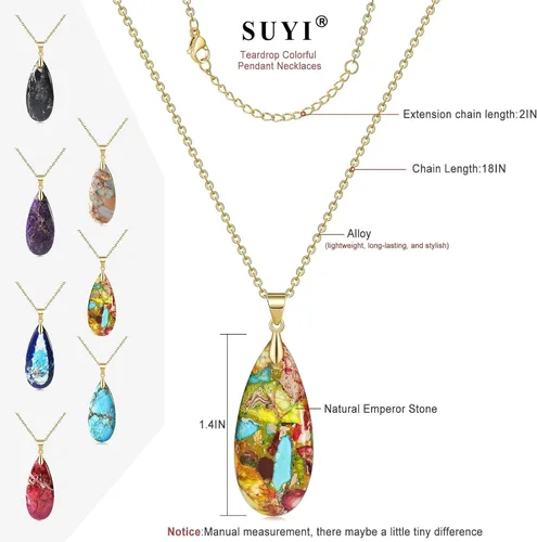 Vista 4 de Suyi Collar de piedra para mujer, collares con colgante colorido en forma de lágrima