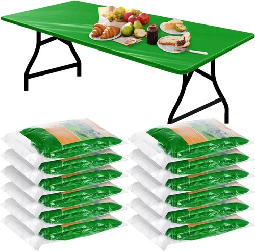 Vista 8 de Boao 12 piezas de manteles de plástico desechables para mesas con borde elástico ajustable, manteles rectangulares impermeables para mesas de Azul