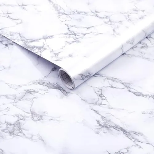 Vista 14 de Papel de mármol Arthome, papel pintado autoadhesivo, resistente al agua, vinilo de PVC brillante, a prueba de aceite, papel de granito blanco/gris