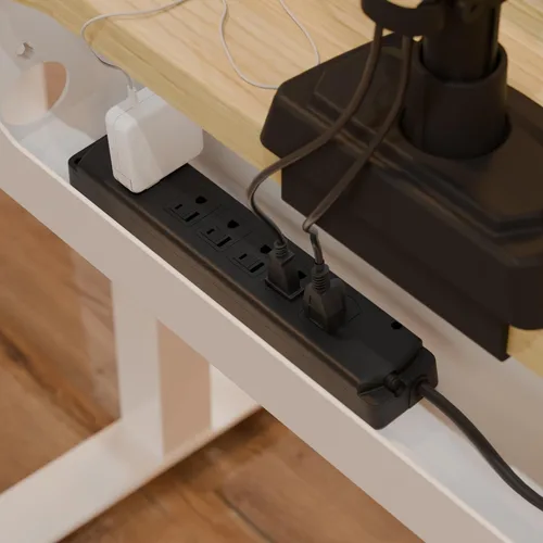 Vista 2 de Vari Regleta de alimentación (10 pies) - Cable de extensión negro con múltiples tomas de corriente y protección contra sobretensiones - Extensor