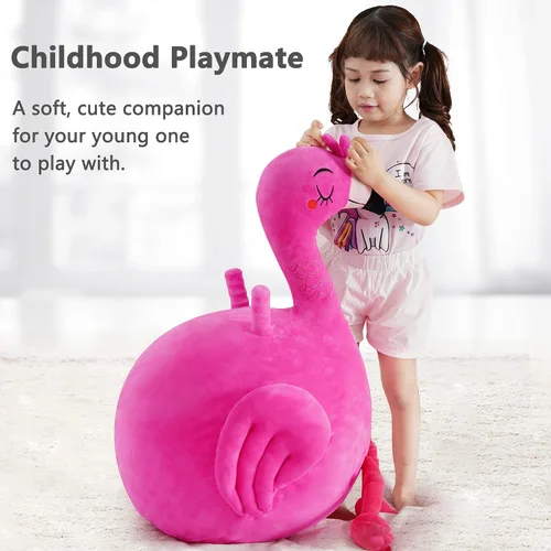 Vista 5 de iPlay, iLearn Bouncy Pals - Pelota inflable de flamenco para niños, juguetes inflables para saltar de animales que rebotan, gorila de felpa rosa