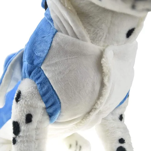 Vista 7 de Disfraz de tiburón para perro de Halloween para perro grande, chaqueta de forro polar de invierno, abrigo con capucha, ropa divertida para perro Azul