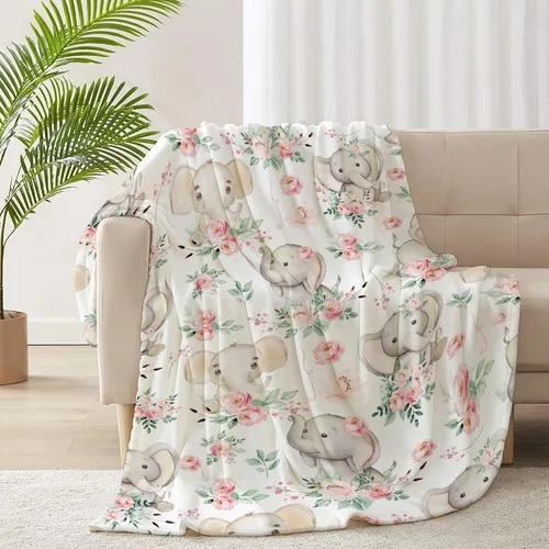 Vista 15 de Bonita manta de franela de elefante, ultra suave y acogedora, manta de forro polar ligera y mullida, manta de felpa cálida para sofá, cama, 30 x 40
