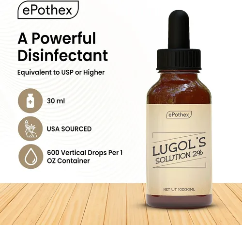 Vista 5 de EPOTHEX Lugol's Solution - Botella con cuentagotas de vidrio al 2% de 1 oz. Contiene yoduro de potasio y yodo, 1.0 fl oz