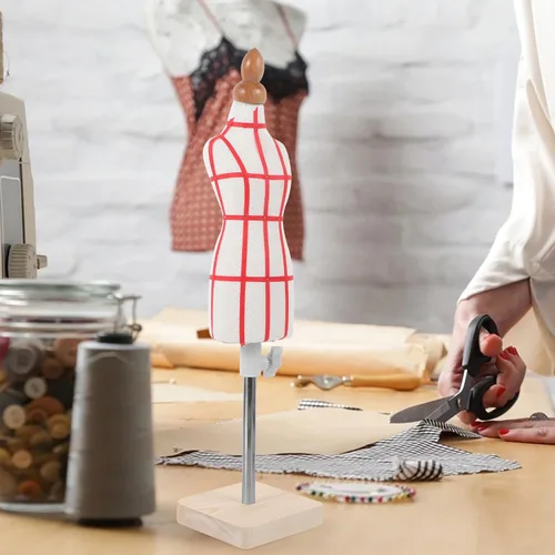 Vista 6 de Maniquí de forma de vestido femenino tamaño 1/4 de costura en miniatura, mini pantalón, modista con regla y aguja para hacer patrones de costura