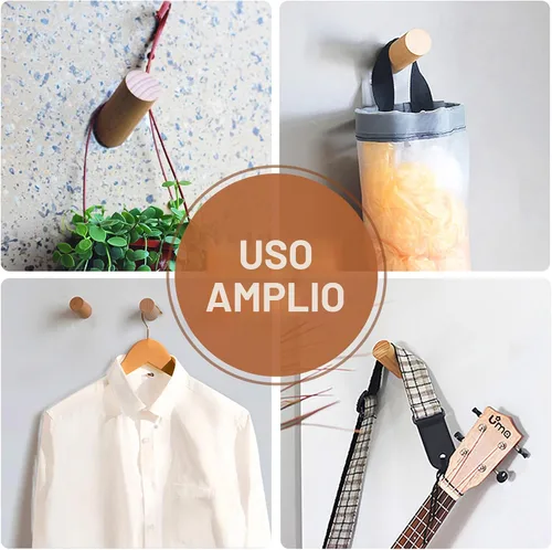 Vista 4 de Felidio Ganchos de pared de madera, paquete de 4 ganchos para colgar abrigos de pared, de madera rústica, resistente, perchero para sombreros A