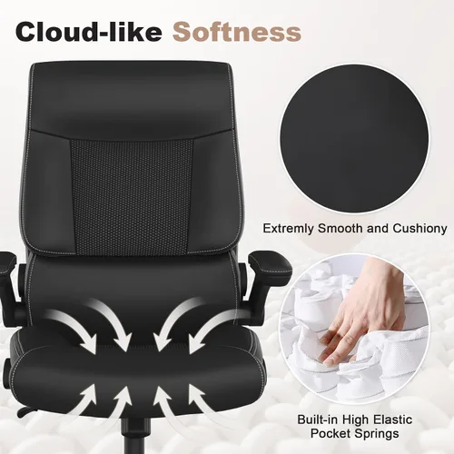 Vista 4 de Youhauchair Silla de oficina ergonómica grande y alta, silla de escritorio ejecutiva de piel sintética de 500 libras con soporte lumbar