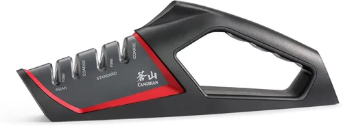 Vista 2 de Cangshan SHARK Series 1026818 - Afilador de cuchillos de 4 etapas, color rojo