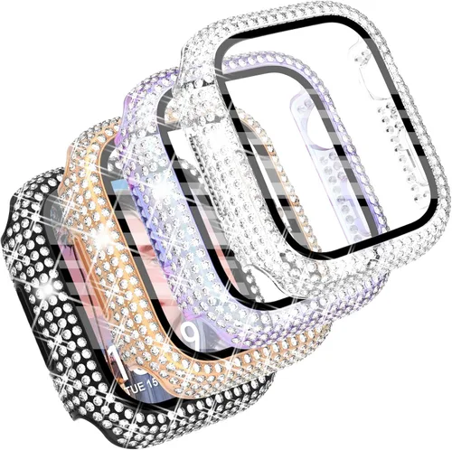 Vista 12 de CHANCHY Paquete de 4 fundas compatibles con Apple Watch de 1.496 pulgadas con protector de pantalla, 200 carcasas brillantes de cristal