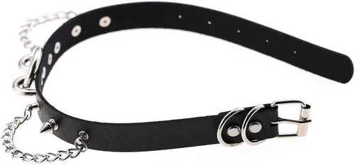 Vista 5 de Multicolor 0.75" Width PU Simulated Leather Rivets O Ring Chains Neckband Choker Necklace