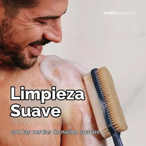 Vista 5 de MainBasics Cepillo Exfoliante para Ducha – Cepillo de Mango Largo de Doble Cara para Lavado Corporal y Frotación con Cerdas Exfoliantes y Suaves
