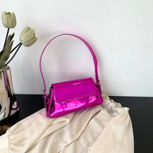 Vista 5 de Bolso de noche metálico plateado para mujer, Y2K, bolso de hombro de cuero plateado brillante para baile de graduación, boda, fiesta
