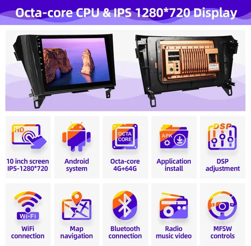 Vista 3 de Radio de coche Android compatible con Android Auto Carplay inalámbrico para Nissan Rogue X-Trail Qashqai 2014-2018 8core 1280X720 pantalla táctil