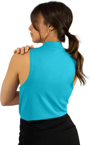 Vista 4 de Three Sixty Six Polo de golf sin mangas para mujer, sin cuello, con cremallera, de secado rápido, para mujer Argelia Azul