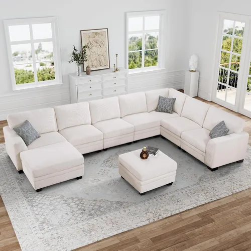 Vista 26 de Legend Vansen - Sofá modular de gran tamaño, sofá de pana en forma de U/L con otomana, asiento profundo y cojín extraíble, fácil montaje para sala
