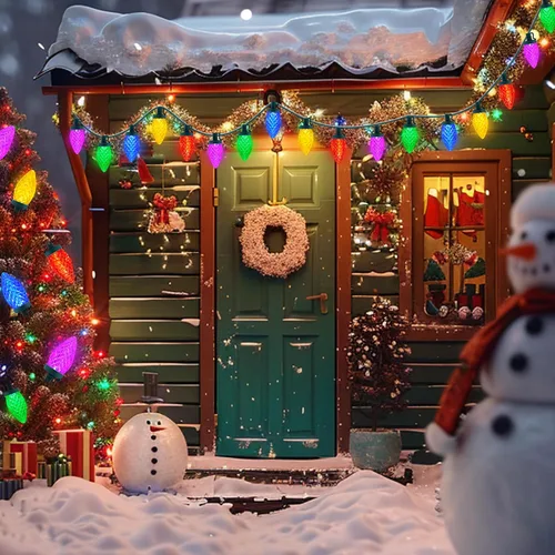 Vista 6 de Luces de Navidad C9 LED para exterior, 50 LED, 32 pies, luces de cadena C9 para bombillas de fresa de Navidad, enchufables, conectables