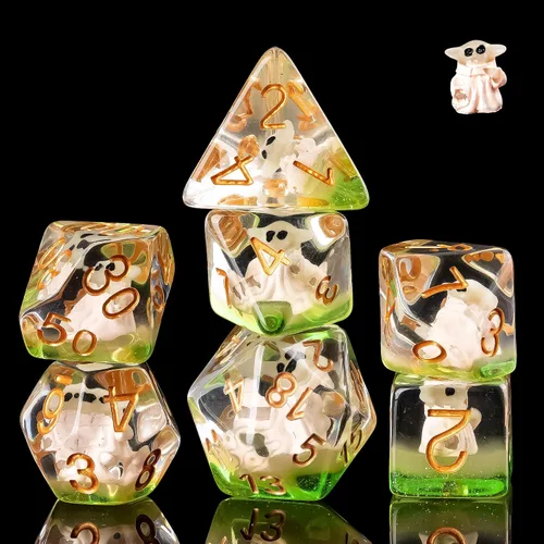 Vista 12 de Cusdie 8 dados DND, juego de dados poliédricos rellenos de animales, juego de dados de animales para juegos de rol, dados D&D