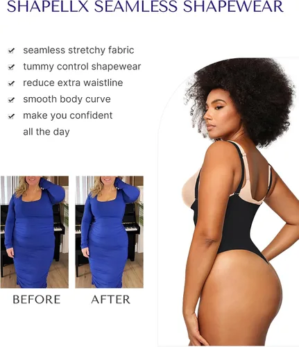 Vista 4 de SHAPELLX Tummy Control Slimmer Body Shaper Seamless Backless Bodysuit Thong