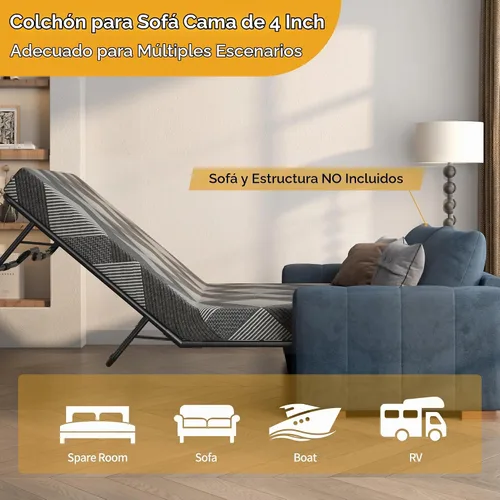 Vista 7 de Colchón de espuma viscoelástica de gel de 4 pulgadas tamaño matrimonial, repuesto de colchón para sofá, cama, habitaciones de invitados, caravanas