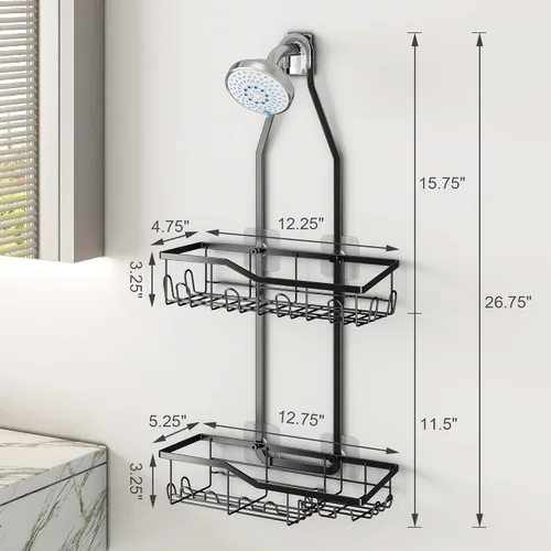 Vista 8 de Organizador de ducha colgante, organizador de ducha antioxidante, organizador de ducha de 2 niveles para colgar en el baño, antideslizante