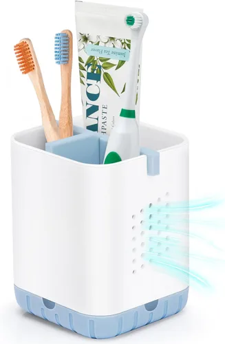 Vista 7 de Boperzi Portacepillos de dientes negros para baño, soporte eléctrico para cepillos de dientes con divisor de bambú, cepillo de dientes
