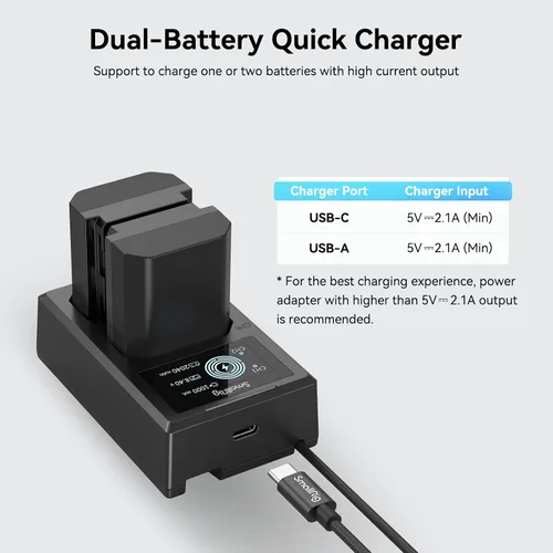 Vista 5 de SMALLRIG Juego de Cargador de Batería de Cámara de Reemplazo para NP-FZ100 A7 IV, A7R V, A7S III, Cargador de Batería de Doble Ranura para Sony A7R