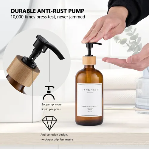 Vista 5 de Dispensador de Jabón de Vidrio Ámbar - Dispensador de Jabón de Manos para Platos para Cocina, Dispensador de Jabón y Loción para Baño con Bomba