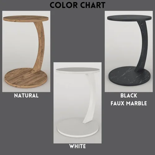 Vista 4 de Mesa auxiliar en forma de C para sofá, lugares pequeños, mesa auxiliar redonda de mármol sintético negro, ahorradora de espacio, mesa lateral
