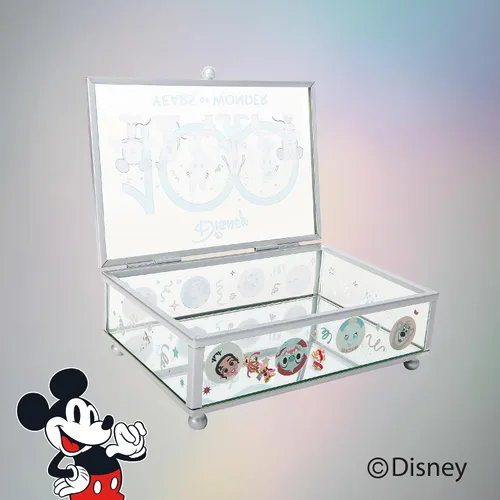 Vista 4 de Disney Joyero de 100 aniversario Con licencia oficial D100 bonita caja de joyería de cristal de celebración Celebrando 100 años de maravilla