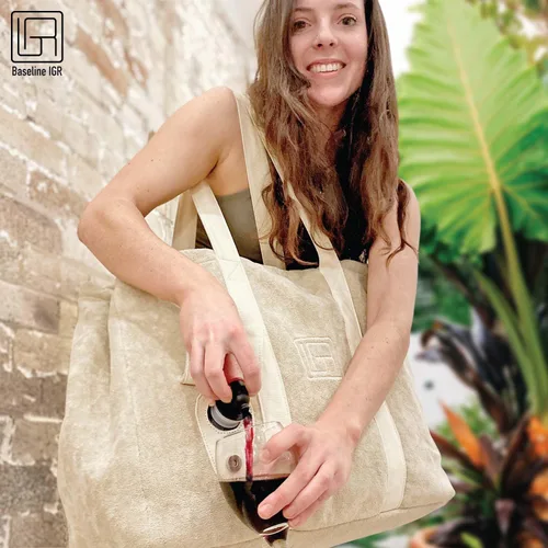 Vista 2 de Baseline IGR Bolsa de mano Bolso grande elegante y versátil Bolsa térmica interna Correa larga de lona Bolso de hombro de moda de playa, biege