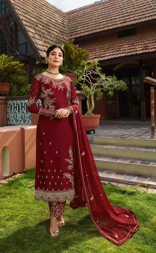 Vista 2 de Prija Collection - Traje recto para mujer de diseño étnico paquistaní indio listo para usar