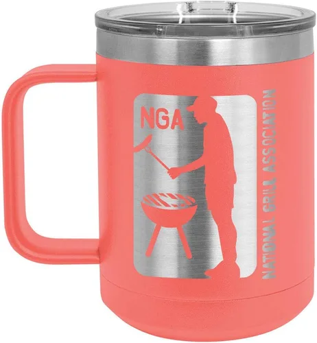 Vista 9 de National Grill Association Taza de café negra de 15 oz con tapa deslizante Taza de café de viaje aislada Idea de regalo para barbacoa y parrilla