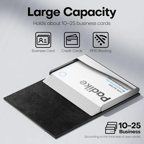 Vista 2 de Padike - Tarjetero profesional de cuero PU y acero inoxidable multitarjeta para hombres y mujeres. Estuche para tarjetas de crédito, carné de Negro