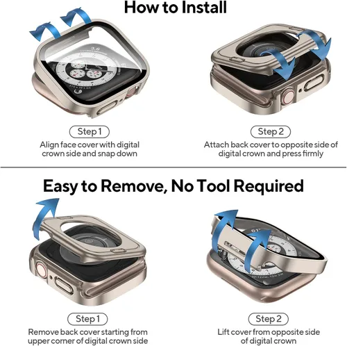 Vista 6 de Paquete de 4 fundas impermeables compatibles con Apple Watch de 1.772 pulgadas Series 9/8/7 con protector de pantalla de vidrio templado, cobertura