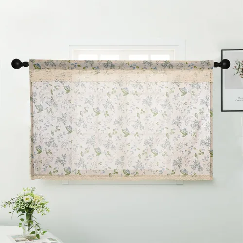 Vista 7 de Cortina de lino y algodón de granja de 15.7 pulgadas de largo, elegante cenefa de encaje floral para ventana de cocina y baño, 1 panel, hojas