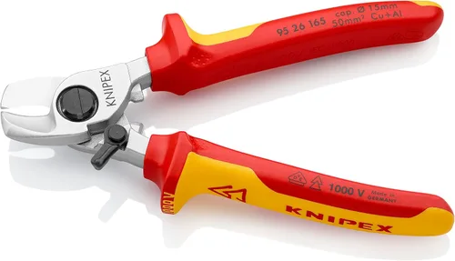 Vista 2 de Knipex 95 26 165 Tijeras de cable 6,5" con resorte de apertura con agarre suave probado por VDE