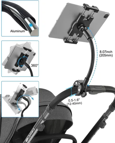 Vista 3 de Soporte para tablet de cuello de cisne para silla de ruedas, cochecito, carrito de golf, barco, soporte de micrófono, bicicleta de ciclismo