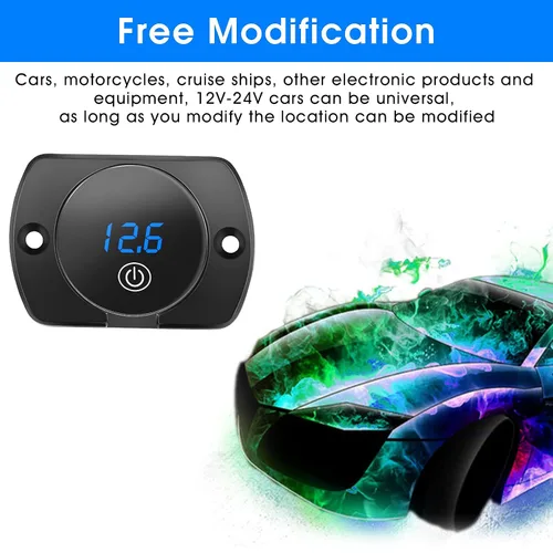 Vista 5 de 2 voltímetros de pantalla LED de 5 a 48 V CC para automóvil, medidor de voltaje digital impermeable con interruptor táctil para barco, vehículo