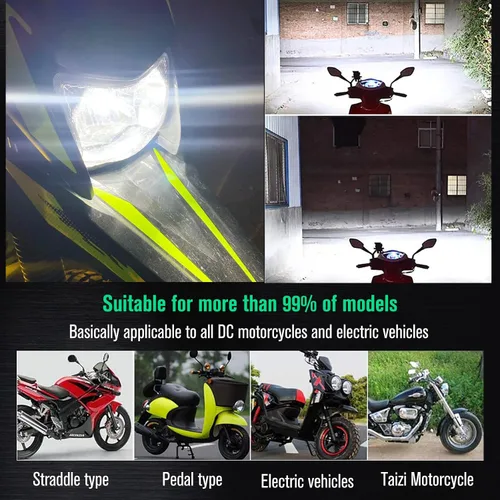 Vista 6 de 2 piezas 9-48V Bombillas LED para ATV Blancas, 1800LM Haz Alto-Bajo 4COBs H6M P15D Bombillas LED para Motocicleta, Yamaha, ATVS YFM350 450 400 660