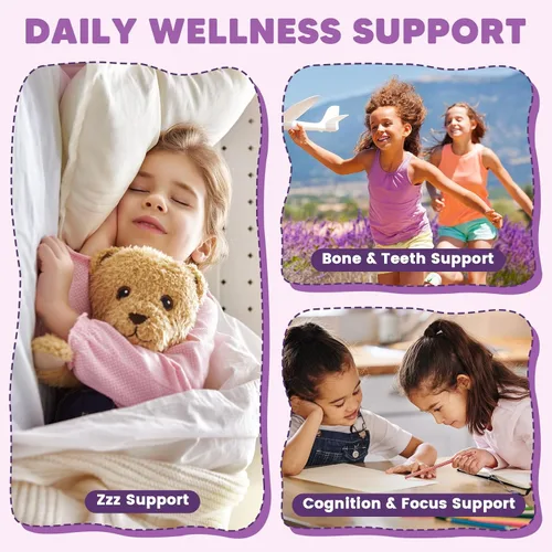 Vista 6 de Gomitas de glicinato de magnesio para niños y adultos, suplemento de magnesio de 400/200 mg con L-teanina, manzanilla, D3 y K2, gomitas para dormir