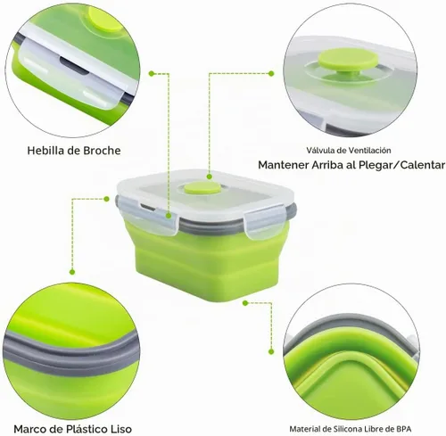 Vista 6 de Recipientes plegables de almacenamiento de alimentos con tapa hermética, 11.8 oz, juego de 4 recipientes pequeños de silicona apilables para la 4