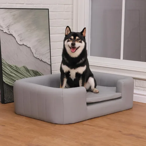 Vista 2 de Sofá moderno para mascotas de 37 pulgadas con tela sintética resistente a los arañazos y patas ajustables, sofá elevado para perros pequeños