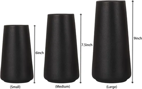 Vista 4 de Jarrón negro de cerámica, jarrones simples para plantas de flores secas de hierba de las pampas, florero elegante esmerilado para estante de mesa