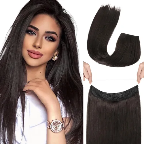Vista 47 de REECHO - Extensiones de cabello con alambre invisible y con cintillo transparente, tamaño ajustable, clips seguros extraíbles, cabello lacio, diseño