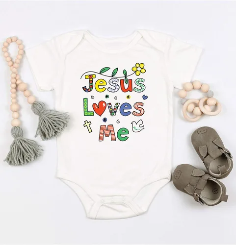 Vista 4 de TripleBDesigns Jesus Loves Me Christian Bautism Religious - Body para bebé recién nacido